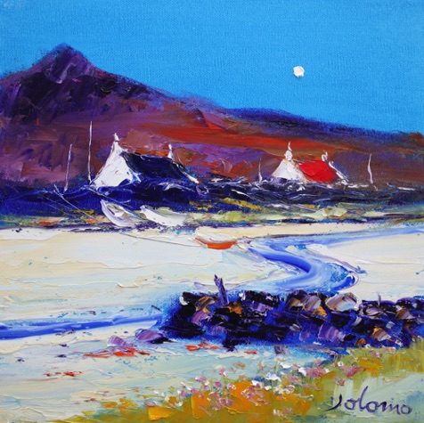 Moon and Beached Boats Portuairk Ardnamurchan 
12x12
SOLD